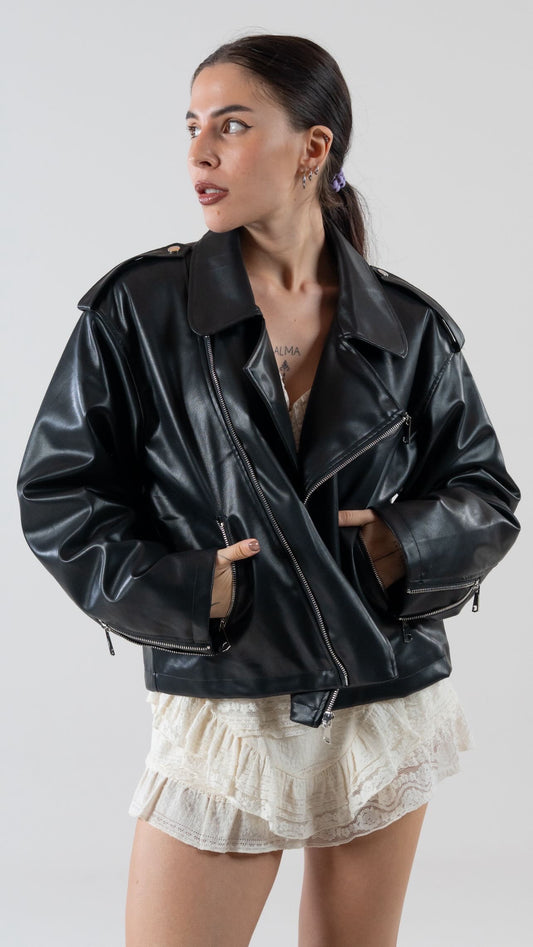 Giacca Over Ecopelle Chiodo - Alma Shop