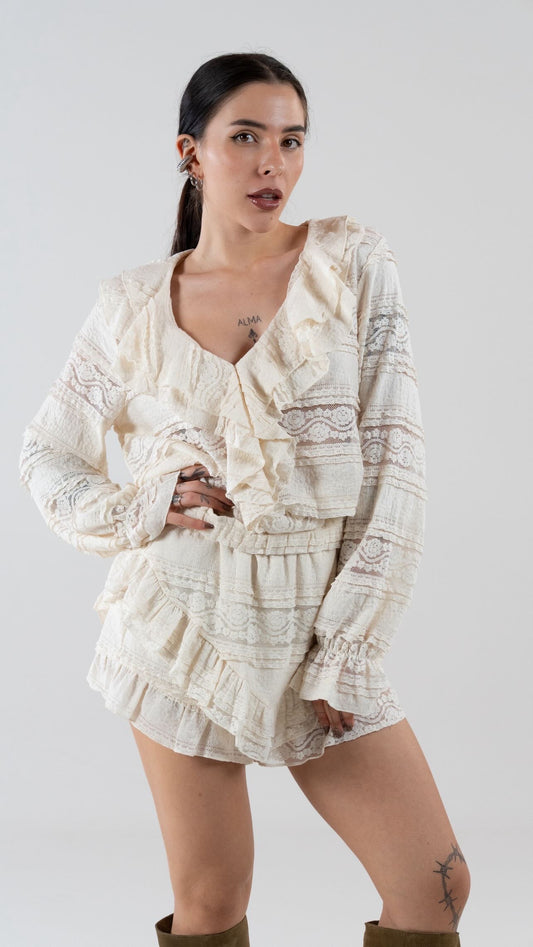 Camicia pizzo con Rouches - Alma Shop