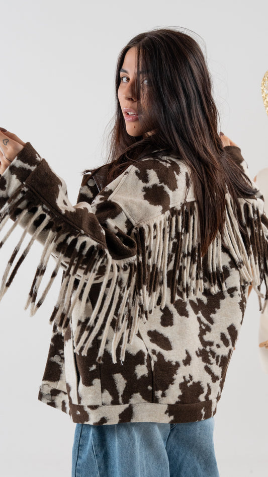 Cappottino Cow Frange Marrone - Alma Shop